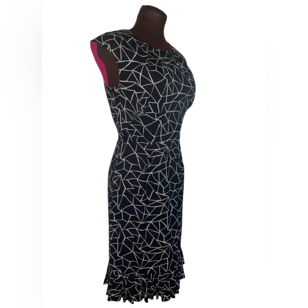 DONNA RICCO New York SILK Black & White Geo Stripe with Pink Lining Dress Size 6